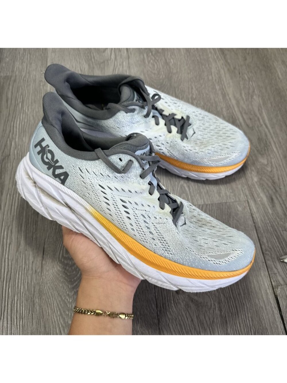 Hoka One One Mens Clifton 8 1119393 BFPA Gray Running Shoes Sneakers Size 9.5 D